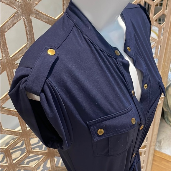 🎉HOST PICK 11.2025🎉Michael Kors Navy and Gold Button Down Maxi Dress Size XS - Picture 6 of 15